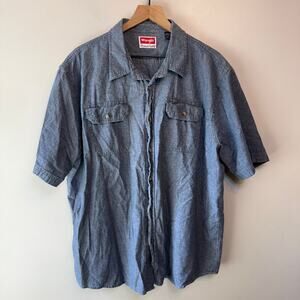 Wrangler Men's Short Sleeve Cotton Denim Button Shirt Blue Size 2XL